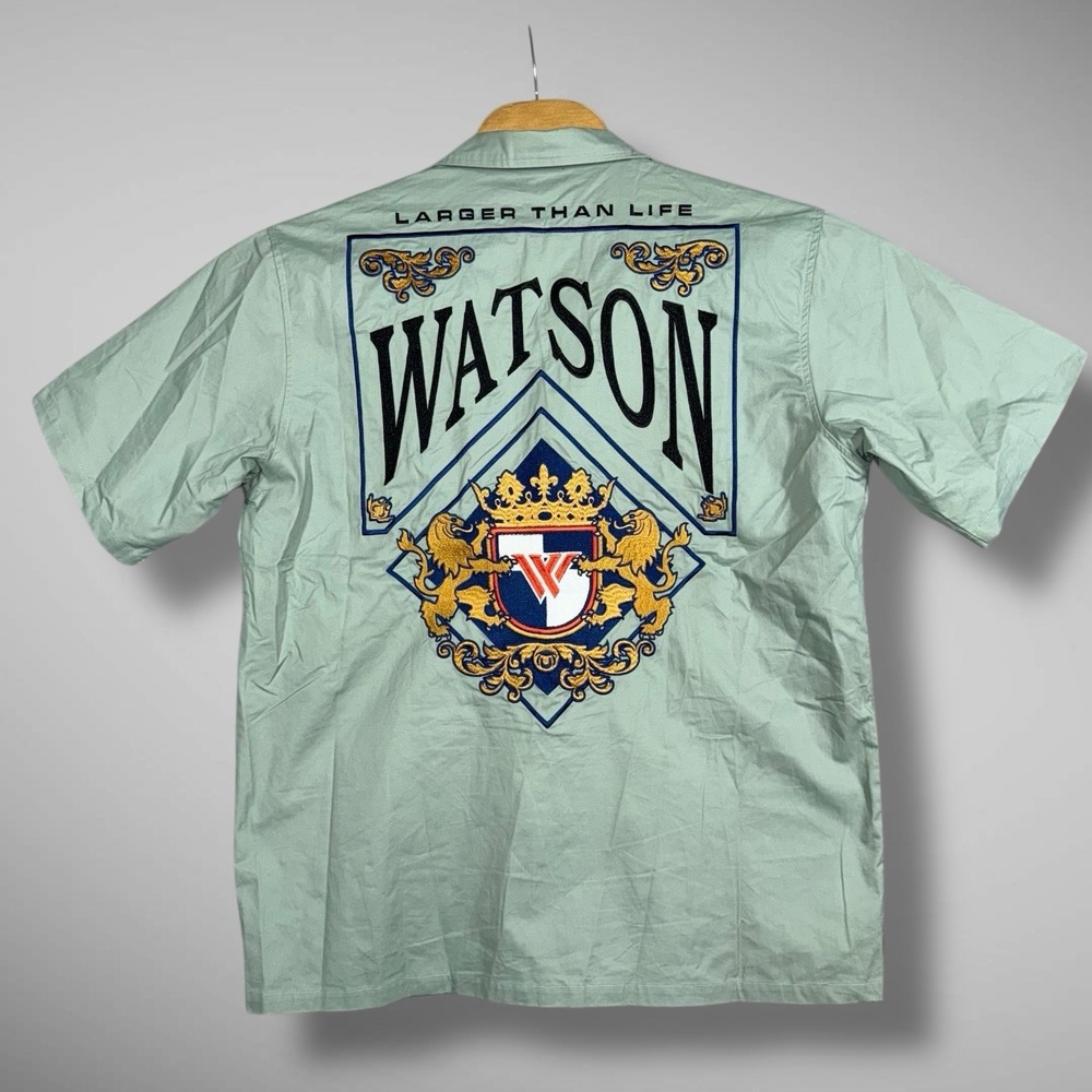 Watson Larger Than Life Work Shirt Green Full Embroidered Back Hip Hop Mens L